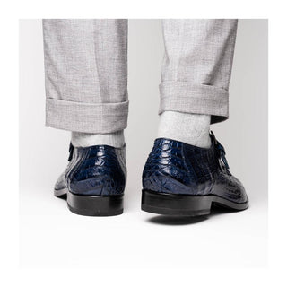 Marco Di Milano Rovigo Men's Shoes Navy Exotic Crocodile Single Monk Strap (MDM1126)