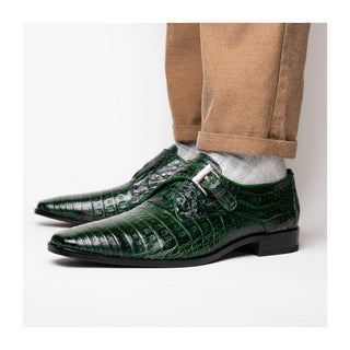 Marco Di Milano Rovigo Men's Shoes Green Exotic Crocodile Single Monk Strap (MDM1126)