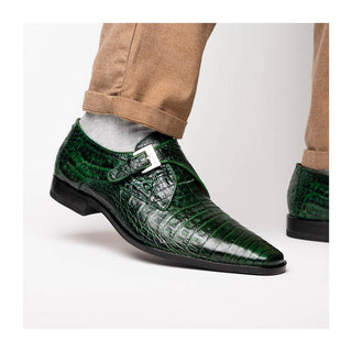 Marco Di Milano Rovigo Men's Shoes Green Exotic Crocodile Single Monk Strap (MDM1126)