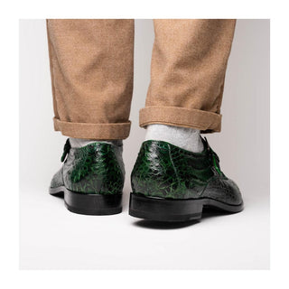 Marco Di Milano Rovigo Men's Shoes Green Exotic Crocodile Single Monk Strap (MDM1126)