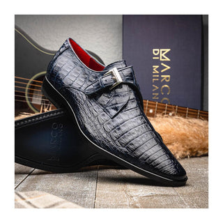Marco Di Milano Rovigo Men's Shoes Navy Exotic Crocodile Single Monk Strap (MDM1126)
