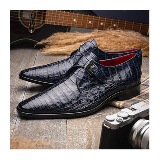 Marco Di Milano Rovigo Men's Shoes Navy Exotic Crocodile Single Monk Strap (MDM1126)