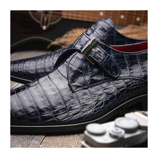 Marco Di Milano Rovigo Men's Shoes Navy Exotic Crocodile Single Monk Strap (MDM1126)
