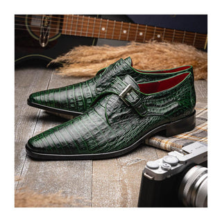 Marco Di Milano Rovigo Men's Shoes Green Exotic Crocodile Single Monk Strap (MDM1126)