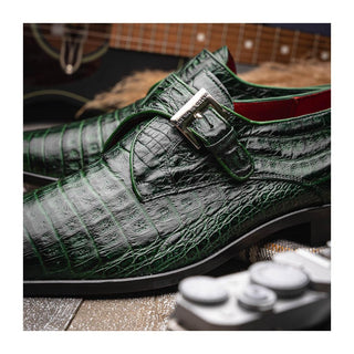 Marco Di Milano Rovigo Men's Shoes Green Exotic Crocodile Single Monk Strap (MDM1126)