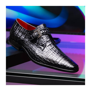 Marco Di Milano Rovigo Men's Shoes Black Exotic Crocodile Single Monk Strap (MDM1126)