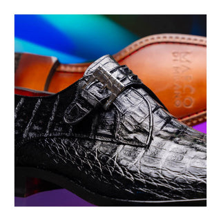 Marco Di Milano Rovigo Men's Shoes Black Exotic Crocodile Single Monk Strap (MDM1126)