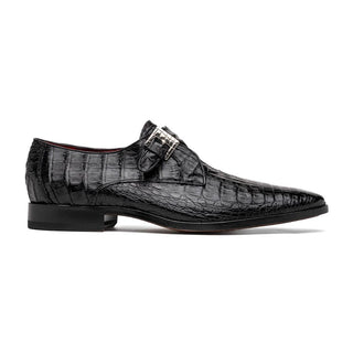 Marco Di Milano Rovigo Men's Shoes Black Exotic Crocodile Single Monk Strap (MDM1126)