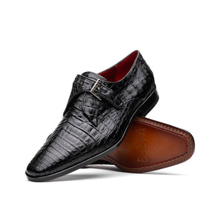 Marco Di Milano Rovigo Men's Shoes Black Exotic Crocodile Single Monk Strap (MDM1126)
