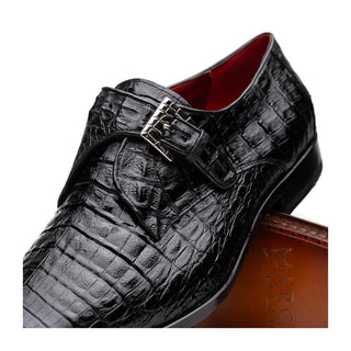 Marco Di Milano Rovigo Men's Shoes Black Exotic Crocodile Single Monk Strap (MDM1126)