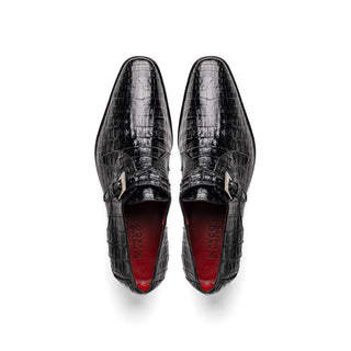Marco Di Milano Rovigo Men's Shoes Black Exotic Crocodile Single Monk Strap (MDM1126)