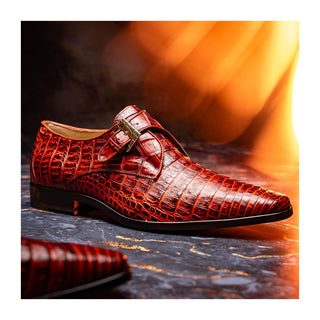 Marco Di Milano Rovigo Men's Shoes Rustic Cognac Exotic Crocodile Single Monk Strap (MDM1126)