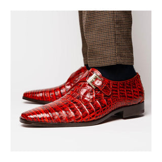 Marco Di Milano Rovigo Men's Shoes Rustic Cognac Exotic Crocodile Single Monk Strap (MDM1126)