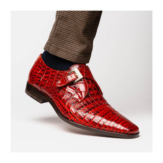 Marco Di Milano Rovigo Men's Shoes Rustic Cognac Exotic Crocodile Single Monk Strap (MDM1126)