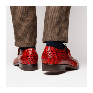 Marco Di Milano Rovigo Men's Shoes Rustic Cognac Exotic Crocodile Single Monk Strap (MDM1126)