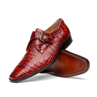 Marco Di Milano Rovigo Men's Shoes Rustic Cognac Exotic Crocodile Single Monk Strap (MDM1126)