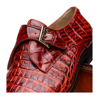 Marco Di Milano Rovigo Men's Shoes Rustic Cognac Exotic Crocodile Single Monk Strap (MDM1126)