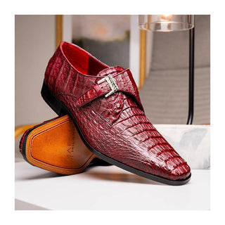 Marco Di Milano Luigi Men's Shoes Wine Exotic Crocodile Skin Single Monk Strap (MDM1000)