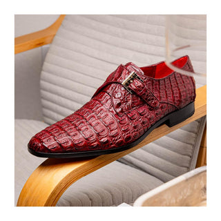Marco Di Milano Luigi Men's Shoes Wine Exotic Crocodile Skin Single Monk Strap (MDM1000)