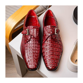 Marco Di Milano Luigi Men's Shoes Wine Exotic Crocodile Skin Single Monk Strap (MDM1000)
