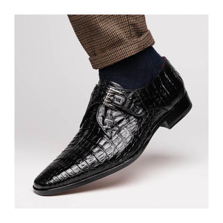 Marco Di Milano Rovigo Men's Shoes Black Exotic Crocodile Single Monk Strap (MDM1126)