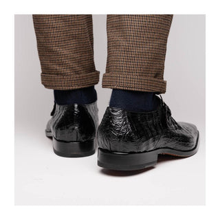 Marco Di Milano Rovigo Men's Shoes Black Exotic Crocodile Single Monk Strap (MDM1126)