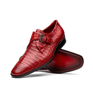 Marco Di Milano Rovigo Men's Shoes Red Exotic Crocodile Single Monk Strap (MDM1126)