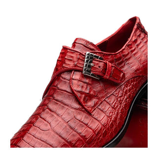 Marco Di Milano Rovigo Men's Shoes Red Exotic Crocodile Single Monk Strap (MDM1126)
