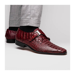 Marco Di Milano Luigi Men's Shoes Wine Exotic Crocodile Skin Single Monk Strap (MDM1000)