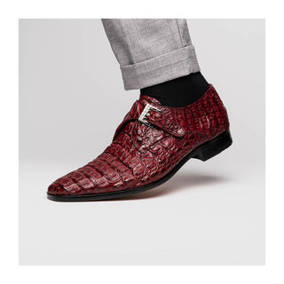 Marco Di Milano Luigi Men's Shoes Wine Exotic Crocodile Skin Single Monk Strap (MDM1000)