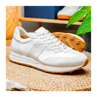 Zelli Italia Roxi Men's Shoes White Suede & Calf-Skin Leather Sneaker (ZEL1078)