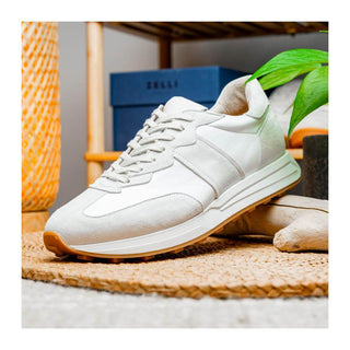 Zelli Italia Roxi Men's Shoes White Suede & Calf-Skin Leather Sneaker (ZEL1078)