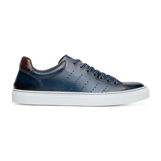 Zelli Italia Russo Men's Shoes Navy Burnished Calf-Skin Leather Sneaker (ZEL1050)