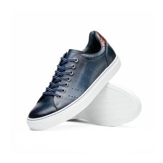 Zelli Italia Russo Men's Shoes Navy Burnished Calf-Skin Leather Sneaker (ZEL1050)