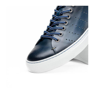 Zelli Italia Russo Men's Shoes Navy Burnished Calf-Skin Leather Sneaker (ZEL1050)