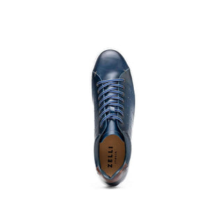 Zelli Italia Russo Men's Shoes Navy Burnished Calf-Skin Leather Sneaker (ZEL1050)