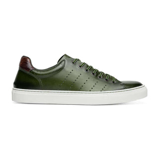 Zelli Italia Russo Men's Shoes Olive Burnished Calf-Skin Leather Sneaker (ZEL1050)