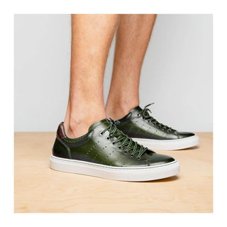 Zelli Italia Russo Men's Shoes Olive Burnished Calf-Skin Leather Sneaker (ZEL1050)