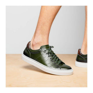 Zelli Italia Russo Men's Shoes Olive Burnished Calf-Skin Leather Sneaker (ZEL1050)