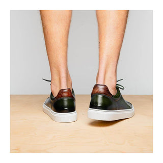 Zelli Italia Russo Men's Shoes Olive Burnished Calf-Skin Leather Sneaker (ZEL1050)