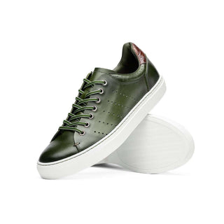 Zelli Italia Russo Men's Shoes Olive Burnished Calf-Skin Leather Sneaker (ZEL1050)