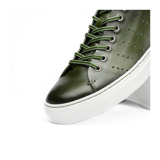 Zelli Italia Russo Men's Shoes Olive Burnished Calf-Skin Leather Sneaker (ZEL1050)