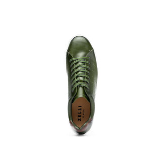 Zelli Italia Russo Men's Shoes Olive Burnished Calf-Skin Leather Sneaker (ZEL1050)