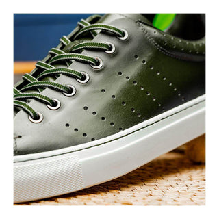 Zelli Italia Russo Men's Shoes Olive Burnished Calf-Skin Leather Sneaker (ZEL1050)