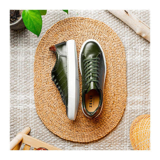 Zelli Italia Russo Men's Shoes Olive Burnished Calf-Skin Leather Sneaker (ZEL1050)
