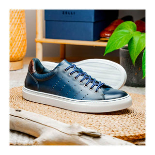 Zelli Italia Russo Men's Shoes Navy Burnished Calf-Skin Leather Sneaker (ZEL1050)