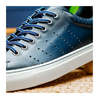 Zelli Italia Russo Men's Shoes Navy Burnished Calf-Skin Leather Sneaker (ZEL1050)