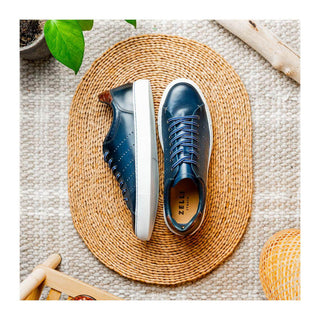 Zelli Italia Russo Men's Shoes Navy Burnished Calf-Skin Leather Sneaker (ZEL1050)