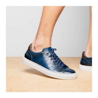 Zelli Italia Russo Men's Shoes Navy Burnished Calf-Skin Leather Sneaker (ZEL1050)