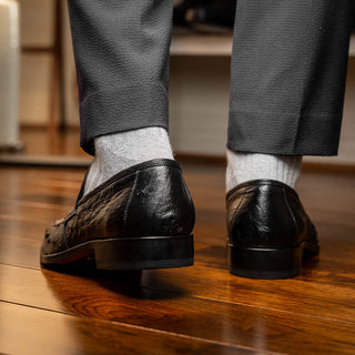 Marco Di Milano Salvatore Men's Shoes Black Genuine Ostrich Slip-On Loafers (MDM1210)